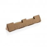 Bolígrafo de bambú triangular con puntero táctil y tinta infinita color marrón vista con caja