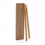 Pinzas para servir de bambú color marrón vista con en caja