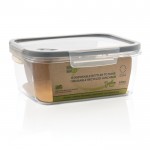 Fiambrera sostenible XL fabricada en Europa color transparente vista con en caja