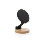 Soporte magnético para teléfono de plástico reciclado y bambú color negro vista con logo