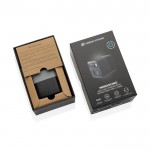 Cargador rápido GaN ecológico con cable retráctil de 80cm 65W color negro vista con caja