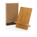 Soportes para teléfono móvil de bambú color madera vista con caja