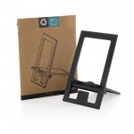 Soporte plano para móvil plegable de plástico reciclado color negro vista con caja