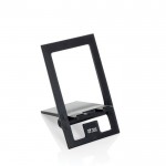 Soporte plano para móvil plegable de plástico reciclado color negro vista de impresión