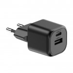 Cargador doble de plástico reciclado con enchufe europeo 20W color negro