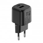 Cargador doble de plástico reciclado con enchufe europeo 20W color negro cuarta vista