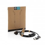 Cable de carga y transferencia de datos con botón antirrobo color negro vista con caja