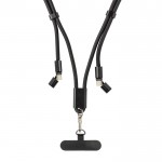 Cable para móvil con USB-C en RPET con correa cuello y carga 60W color negro segunda vista