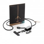 Cable con cordón de móvil ecológico con 3 puertos de carga color gris vista con caja