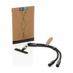 Correa de muñeca para móvil RPET con cable USB-C y carga rápida 60W color negro vista con caja