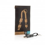 Cable de carga rápida de aluminio reciclado con llavero 4 en 1 color gris vista con caja