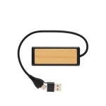 Hub USB de plástico reciclado y bambú con 4 puertos y cable dual color negro segunda vista