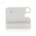 Soporte de carga de plástico reciclado inalámbrico para 3 dispositivos color blanco tercera vista