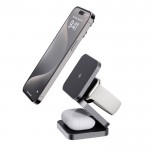 Cargador portable inalámbrico de aluminio reciclado 3 en 1 color gris