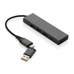 Hubs USB de plástico reciclado con 4 puertos color gris oscuro