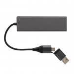 Hubs USB de plástico reciclado con 4 puertos color gris oscuro tercera vista