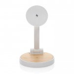 Cargador magnético inalámbrico de plástico reciclado y bambú 2 en 1 color blanco cuarta vista