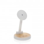 Cargador magnético inalámbrico de plástico reciclado y bambú 2 en 1 color blanco vista de impresión