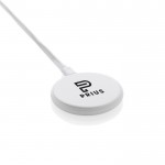 Cargador magnético inalámbrico de plástico reciclado y bambú 3 en 1 color blanco vista con logo