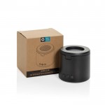 Altavoz inalámbrico ABS reciclado con soporte móvil y subwoofer 3W color negro vista con caja