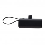 Powerbank portátil de plástico reciclado con cable tipo asa 3.000 mAh color negro cuarta vista