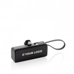 Powerbank portátil de plástico reciclado con cable tipo asa 3.000 mAh color negro vista de impresión