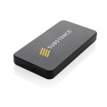Powerbank de plástico reciclado con indicador de 10.000 mAh color negro vista con logo