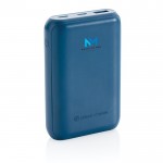 Batería externa con carga rápida color azul vista con logo