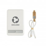 Powerbank magnético de bambú carga inalámbrica 5.000 mAh color blanco vista con logo