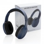 Auriculares bluetooth de diseño moderno color azul marino vista con en caja