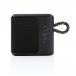 Altavoz impermeable bluetooth 5.0 color negro vista con logo