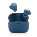 Auriculares de botón con estuche color azul