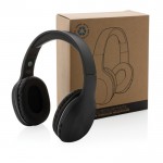 Auriculares inalámbricos de plástico reciclado color negro vista con caja