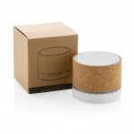 Altavoz bluetooth personalizado de corcho color natural vista con caja