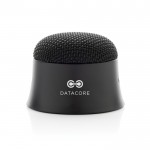Altavoz magnético de plástico reciclado que hace de soporte para móvil color negro vista con logo