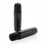 Set de karaoke de plástico reciclado con dos micros y altavoz 5W color negro cuarta vista