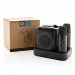 Set de karaoke de plástico reciclado con dos micros y altavoz 5W color negro vista con caja