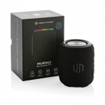 Altavoz inalámbrico resistente al agua con subwoofers dobles 16W color negro vista con caja