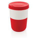 Taza take away con logo sostenible color rojo