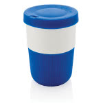 Taza take away con logo sostenible color azul