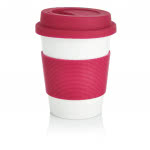 Taza con tapa para merchandising color rosa