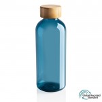 Botella de plástico reciclado tapón de bambú color azul