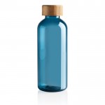 Botella de plástico reciclado tapón de bambú color azul segunda vista
