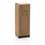 Botella de plástico reciclado tapón de bambú color azul segunda vista con en caja