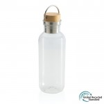 Botella de plástico reciclado tapón de bambú color transparente