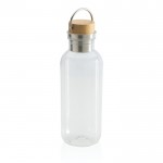 Botella de plástico reciclado tapón de bambú color transparente cuarta vista