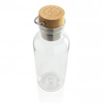 Botella de plástico reciclado tapón de bambú color transparente segunda vista con logo