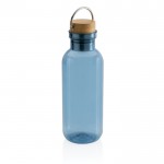 Botella de plástico reciclado tapón de bambú color azul cuarta vista