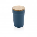 Taza térmica promocional con tapa de bambú color azul