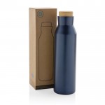 Botella térmica de acero inoxidable reciclado con tapa antifugas 650ml color azul vista con caja